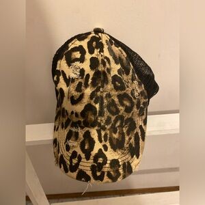 Leopard Print Distressed Ponytail Cap